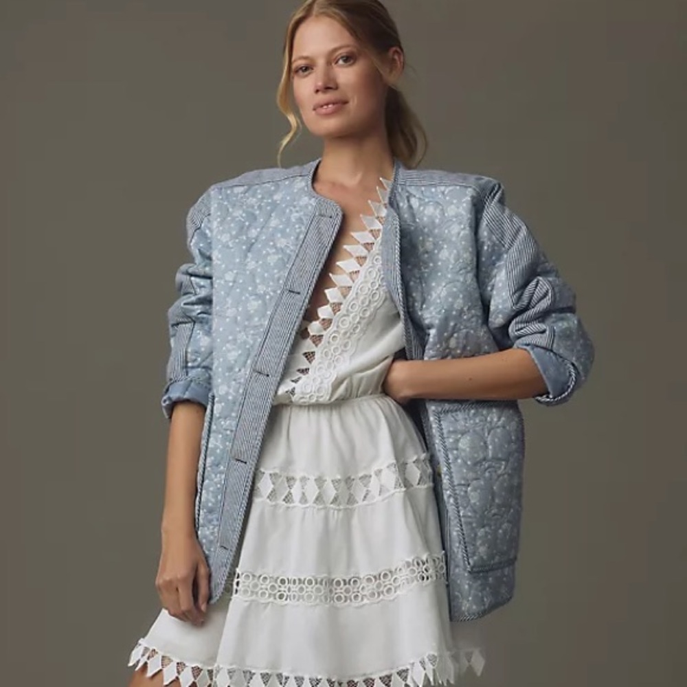 AVEC LES FILLES FLORAL STRIPE QUILTED JACKET